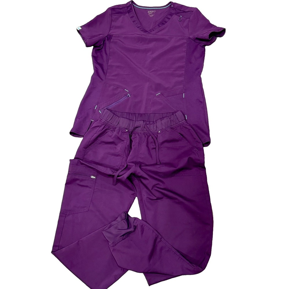 SCRUBSTAR  Active Performance Eggplant Purple Women's Scrub Top & Pants Set M
